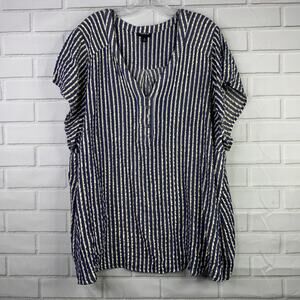 Torrid blouse vertical stripes navy blue gold metallic V neck Plus Size 6 6X